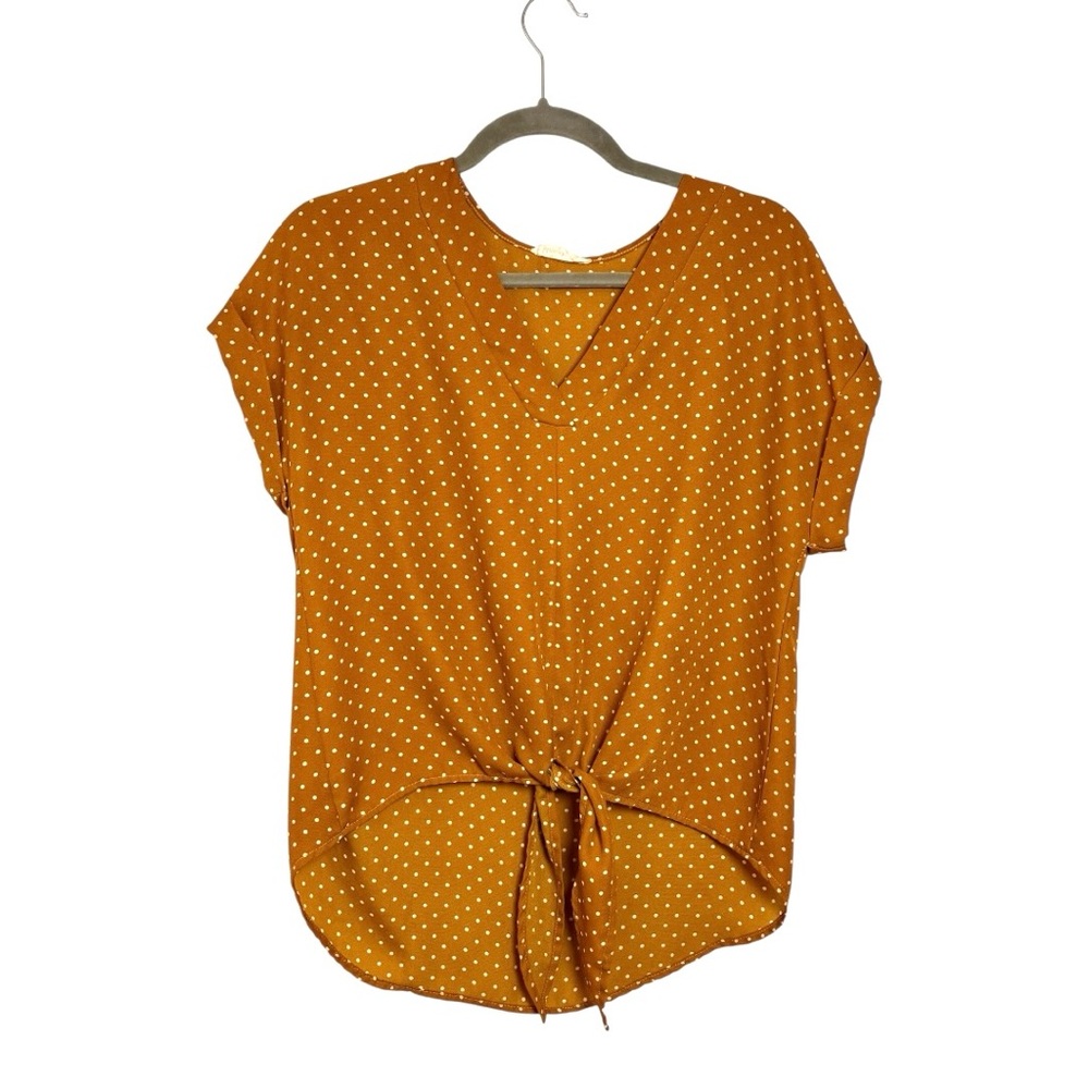 Millibon Mustard Polka Dot Tie Front High Low Blouse Size Medium